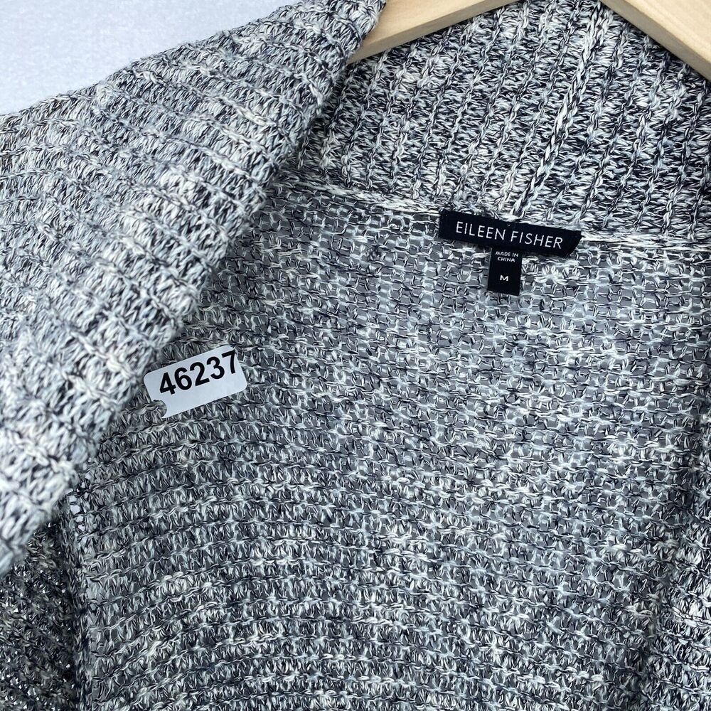 EILEEN FISHER Cardigan M Cotton Blend Marled Shawl Open Front Long Sleeve Gray - Picture 15 of 15